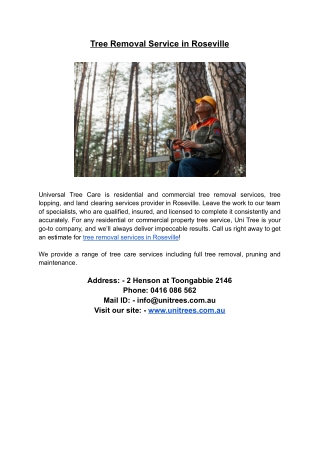 Universal Tree Care offer cost-effective Tree Removal Service in Roseville