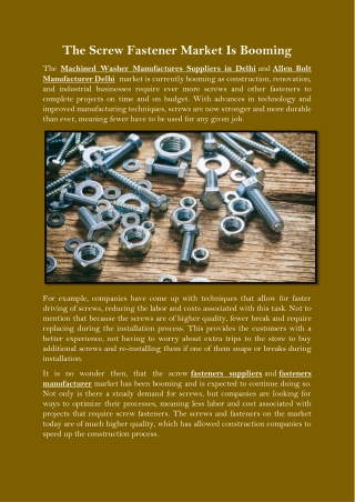 The Screw Fastener Market Is Booming