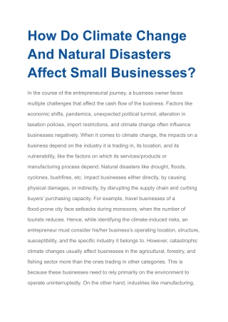 How Do Climate Change And Natural Disasters Affect Small Businesses?