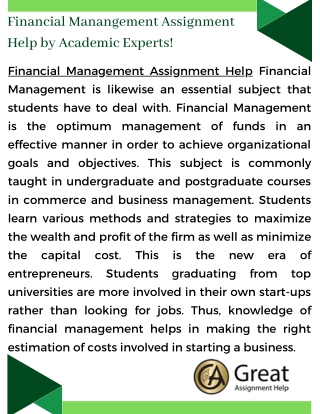 Financial Management Assignment Help for Students