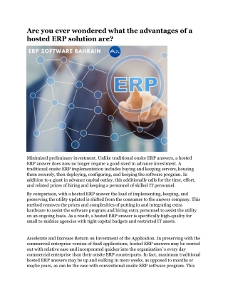 Are you ever wondered what the advantages of a hosted ERP solution are