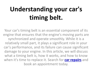 Understanding your car's timing belt.