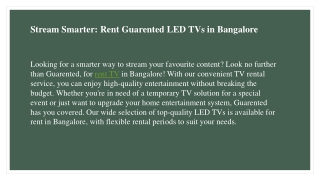 Stream Smarter: Rent Guarented LED TVs in Bangalore