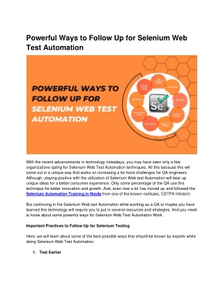 Powerful Ways to Follow Up For Selenium Web Test Automation