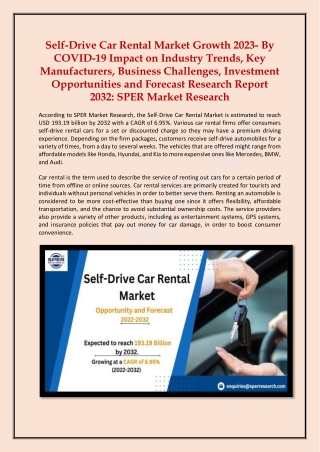 Self-Drive Car Rental Market Growth, Trends 2022-2032: SPER Market Research