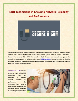 NBN Technicians in Ensuring Network Reliability and Performance