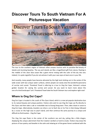 Discover Tours To South Vietnam For A Picturesque Vacation