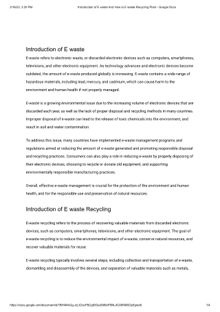 Introduction Of E-Waste