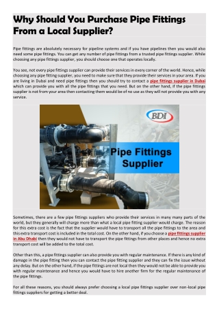 Why Should You Purchase Pipe Fittings From a Local Supplier ?