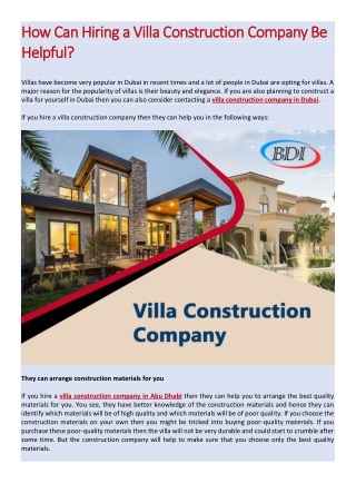 How Can Hiring a Villa Construction Company Be Helpful ?