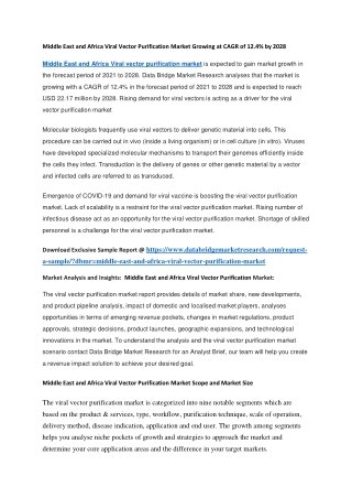 Middle East and Africa Viral Vector Purification Market Growing at CAGR of 12.4 by 2028