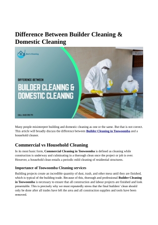 Difference Between Builder Cleaning & Domestic Cleaning