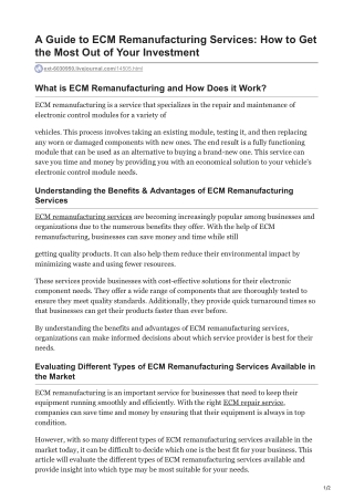 A Guide to ECM Remanufacturing Services How to Get the Most Out of Your Investment