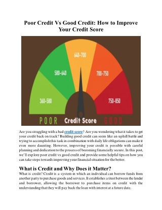 Poor Credit Vs Good Credit How to Improve Your Credit Score