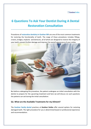 6 Questions To Ask Your Dentist During A Dental Restoration Consultation