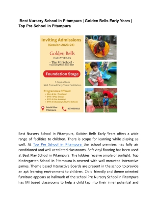 Best Nursery School in Pitampura _ Golden Bells Early Years _ Top Pre School in