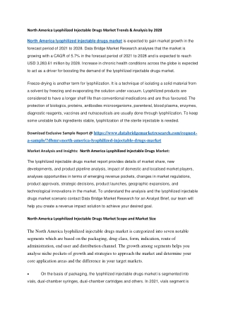 North America Lyophilized Injectable Drugs Market Trends & Analysis by 2028