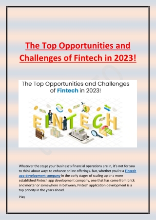 The Top Opportunities and Challenges of Fintech in 2023