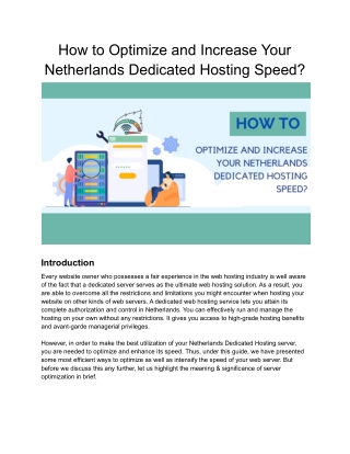 How to Optimize and Increase Your Netherlands Dedicated server Speed