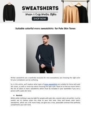 Suitable colorful mens sweatshirts  for Pale Skin Tones