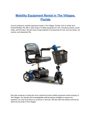 Mobility Equipment Rental in The Villages, Florida