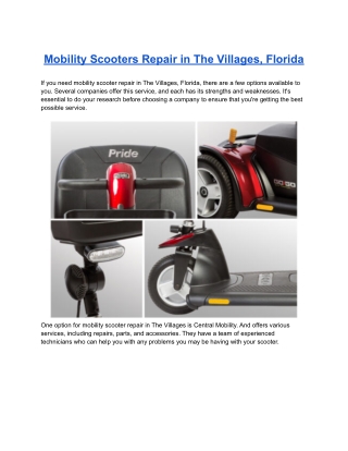 Mobility Scooters Repair in The Villages, Florida