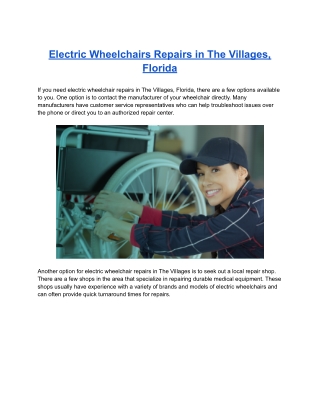 Electric Wheelchairs Repairs in The Villages, Florida