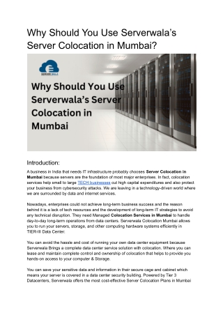 Why Should You Use Serverwala’s Server Colocation in Mumbai