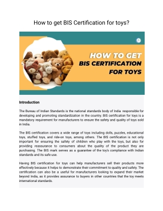 How to get BIS Certification for toys?