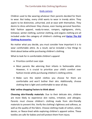 The Comfortable Kids Clothing Significance