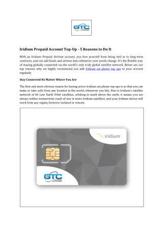 Iridium Prepaid Account Top up - 5 Reasons to do it