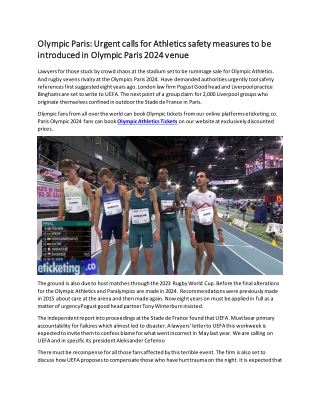 Olympic Paris  Urgent calls for Athletics safety measures to be introduced in Olympic Paris 2024 venue