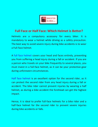 Full Face or Half Face- Which Helmet is Better