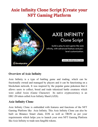 Axie Infinity Clone Script |Create your NFT Gaming Platform