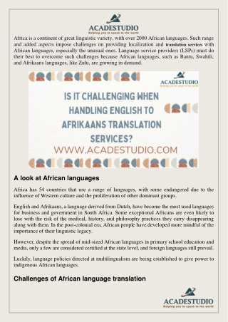 Challenging Afrikaans Language Translation Services