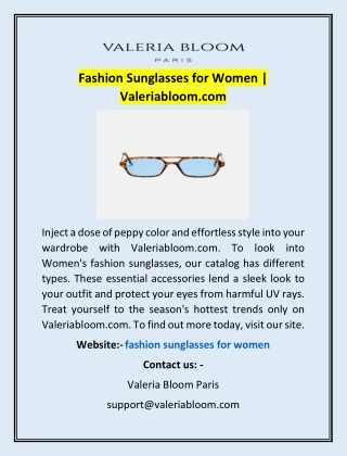 Fashion Sunglasses for Women | Valeriabloom.com