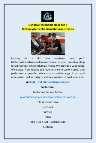 Dirt Bike Mechanic Near Me | Motorcyclemechanicmelbourne.com.au