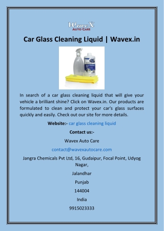 Car Glass Cleaning Liquid  Wavex.in