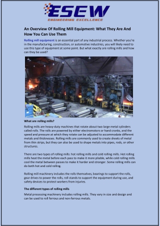 An Overview Of Rolling Mill Equipment: What They Are And How You Can Use Them