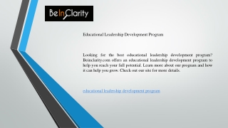 Educational Leadership Development Program   Beinclarity.com