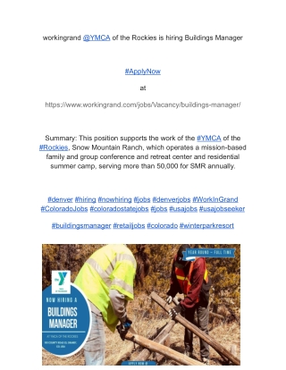 workingrand @YMCA of the Rockies is hiring Buildings Manager