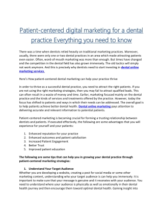 Patient-centered digital marketing for a dental practice Everything you need to know