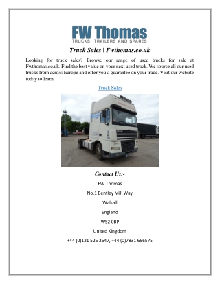 Truck Sales  Truck SalesFwthomas.co.uk