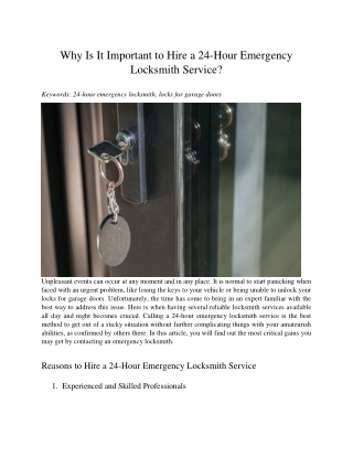 Why Is It Important to Hire a 24-Hour Emergency Locksmith Service