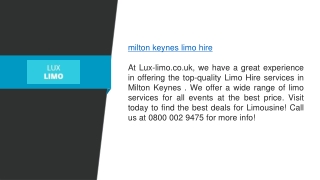 Milton Keynes Limo Hire Services at Lux-limo.co.uk