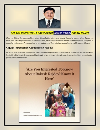 Are You Interested To Know About Rakesh Rajdev Know It Here
