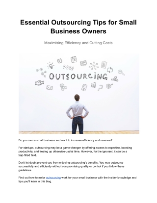 Essential Outsourcing Tips for Small Business Owners