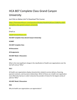 HCA 807 Complete Class Grand Canyon University