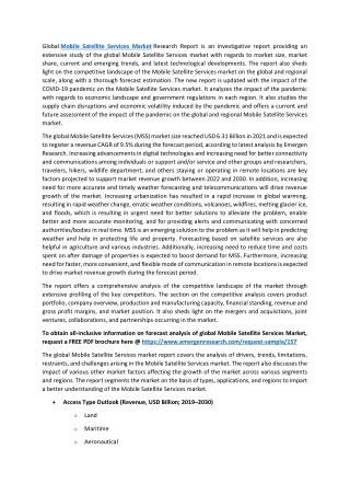 Mobile Satellite Services Market: Current Status,  and Opportunities 2030