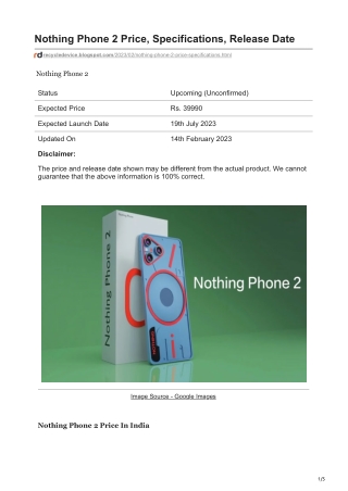 Nothing Phone 2 Price, Specifications, Release Date